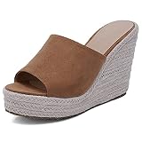  Joliss Mujer Sin Cordones Zapatillas Mujer Alpargata Tacón De Cuña Zapatillas Mujer Casual Punta Abierta Plataforma Zapatillas Camel Talla 35 Eu