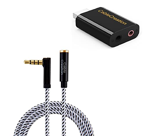 Cablecreation Headphone Extension Cable 90 Degree Trrs Audio Extension+Usb Audio Adapter With 3.5Mm Jack #TOP5