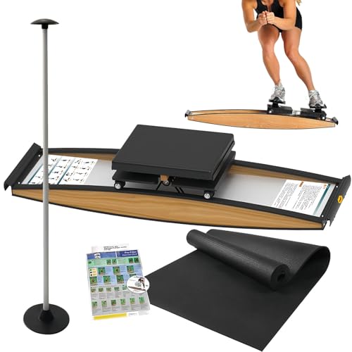 HEIHEIZI Indoor Ski-oefenapparaat Met Skistokken en Bodemmat, Gesimuleerde Krachttraining Met 0-100kg Instelbare Weerstand, Fitnesapparatuur voor Hockey, Schaatsen, Skiën, 150 Kg Belasting