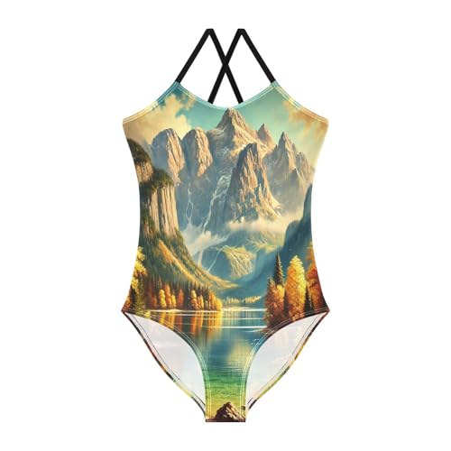 Mountain Lake Fall Bathing Suits for Girls Kids Swimsuits Summer Beach Swimwear One Piece Swimsuits