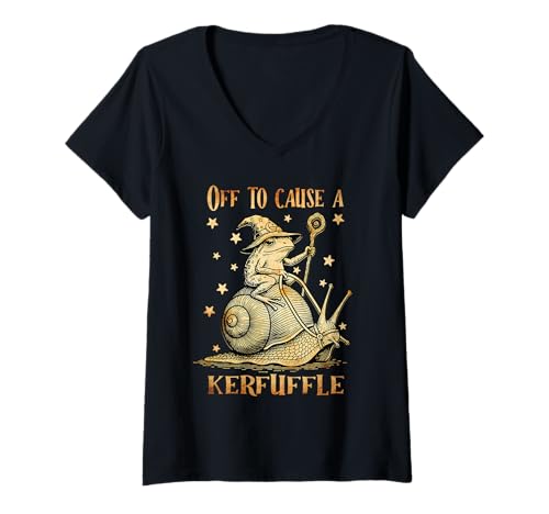 Women's Funny Frog Meme Off to Cause Kerfuffle Wizard Whimsical Toad V-Neck T-Shirt