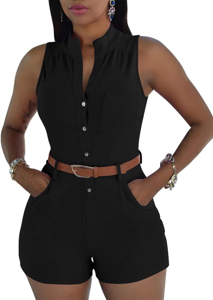 XXTAXN Women’s Sexy V Neck Rompers Short Jumpsuit with Pockets