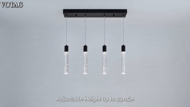 Image of 4 Light Pendant Lights Kitchen Island, Modern Matte Black Crystal Pendants with Dimmable 3000K-6000K LED Ceiling Hanging Light Fixture for Dining Room Bedroom, Adjustable Height 59 inch