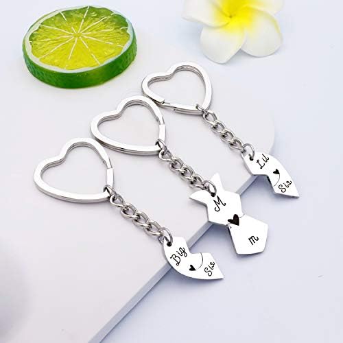 HULALA 3 PCS Mum Big Little Sis Set Keyring Heart to Heart Puzzle Women Engraved Keychain for Mother Daughter Birthday Christmas Family Gifts