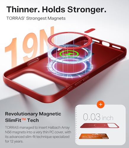 Image of TORRAS Magnetic Slim Fit for iPhone 17 Pro Case Thin Fit for MagSafe, Red