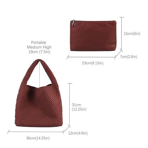 Image of Woven Tote Bag for Women with Purse, Vegan Leather Hobo Bags Large Handmade Underarm Shoulder Bag