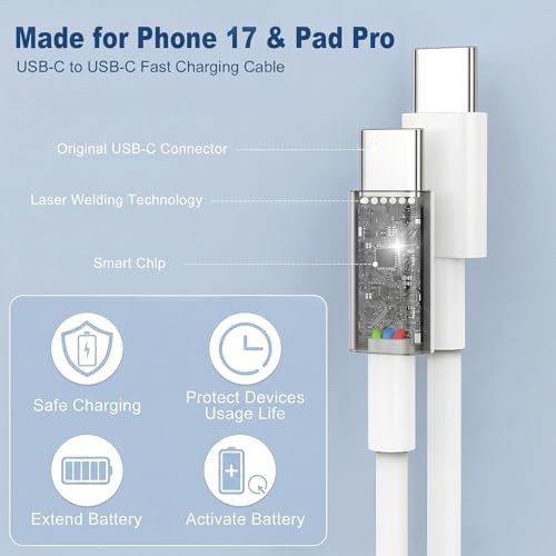 Câble USB C vers USB C 1M+1M+2M+2M, Rapide Charge PD5A Cable Type C Charge Rapide pour iPhone 17 16 15 Pro Max iPad,Galaxy S25 S24 S23 S20 Huawei, Pixel,Xiaomi – vue 2