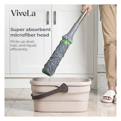 Image of Vivela Microfiber Twist Mop for Floor Cleaning | Self-Squeeze Mop with Super Absorbent Microfiber Head | Lightweight & Durable Stick | Wet & Dry Mop for Home, Kitchen & Bathroom
