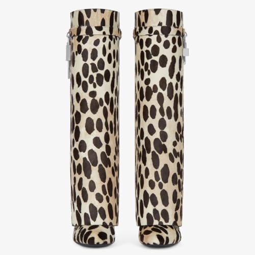 keleimusi Leopard Print Knee High Boots Women Fold Over Knee High Boots Shark Lock Stiletto boots Wide Calf Pull-on Pointed Toe Dress Long Boots for Women4