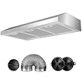 Upgraded 800 CFM Range Hood 36 Inch, Under Cabinet Range Hood for Duct/Ductless Convertible, Stainless Steel Kitchen Stove Vent with 3 Speed Kitchen Exhaust Fan and Two Bright Energy-Saving LED Light