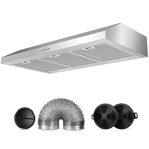 Image of Upgraded 800 CFM Range Hood 36 Inch, Under Cabinet Range Hood for Duct /Ductless Convertible, Stainless Steel Kitchen Stove Vent with 3 Speed Kitchen Exhaust Fan and Two Bright Energy-Saving LED Light