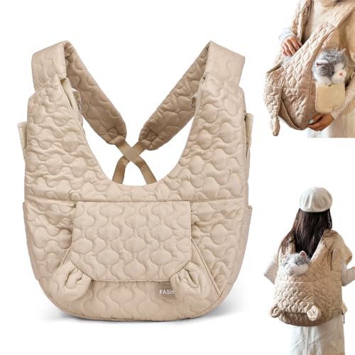 LCUHAVA Hundetragetasche Bis 10 Kg, Hundetasche Für Kleine Hunde aus Nylon, Weiche Hunde Tragetasche, Frontpaket Hunderucksack mit 4 Taschen für Spaziergang Outdoor Aktivitäten Ausflüge (Khaki)