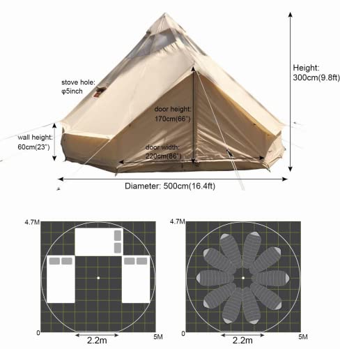 Carpa Bell Tent impermeable 4 estaciones 5m para camping miniatura 4