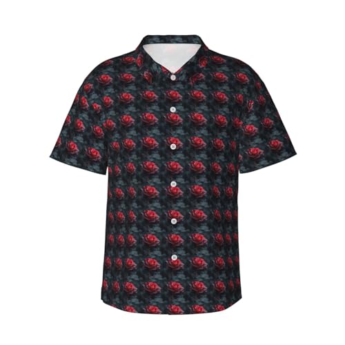 Chemise hawaïenne homme rose rouge et noir à manches courtes pour un look d'été décontracté