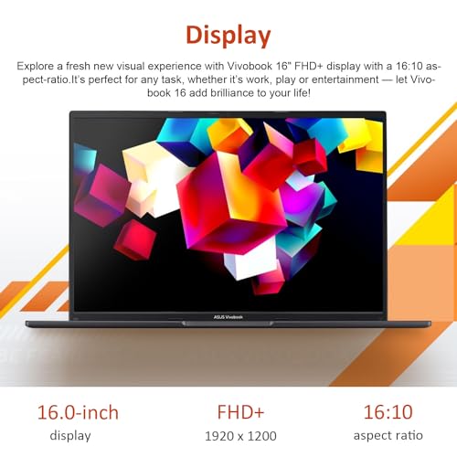 ASUS Vivobook 16 FHD+ Ryzen 7 Laptop, 16" FHD+ 1920 * 1200, AMD Ryzen 7 7730U (Beats Intel i7-1255U), 16GB RAM, 1TB SSD, Backlit KB, FP Reader, Touchpad, Webcam, HDMI, Wi-Fi 6, Windows 11 Home, Black - Image 4
