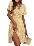 Cicy Bell Damen Sommerkleid Knielang Kurzarm V Ausschnitt Wrap Kleider...