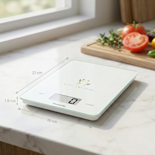 Image of Themisto TH-WS19 Digital Kitchen Weighing Scale With Touch Screen Controls | For Cooking, Baking, Health & Fitness | Max Capacity 5kg | Tempered Glass | Tare Function | 6 Months Warranty