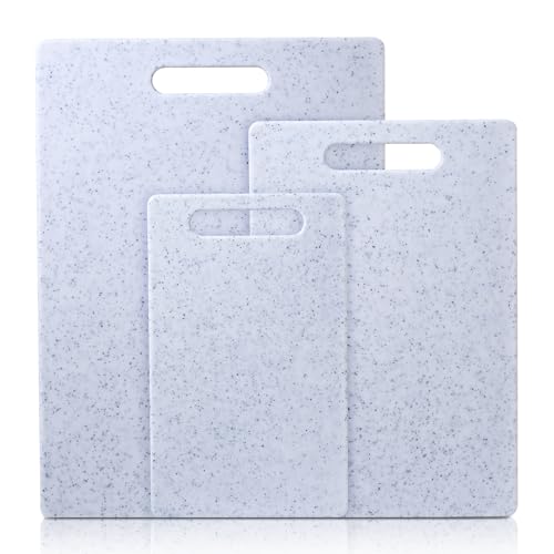 Hiorigin Chopping Board, 3-Piece Set, Dishwasher Safe, BPA-Free Plastic, Reversible Cutting Board, White
