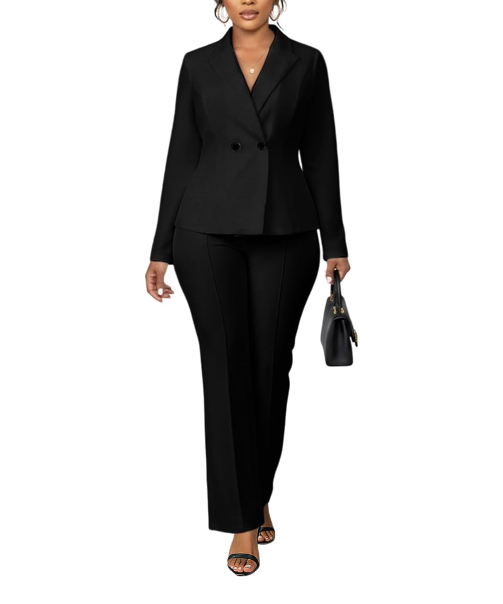 knowfashionstyle Womens Suits 2 Piece Set Business Breasted Blazer Pants Sets Casual Long Sleeve Formal Work Suit with