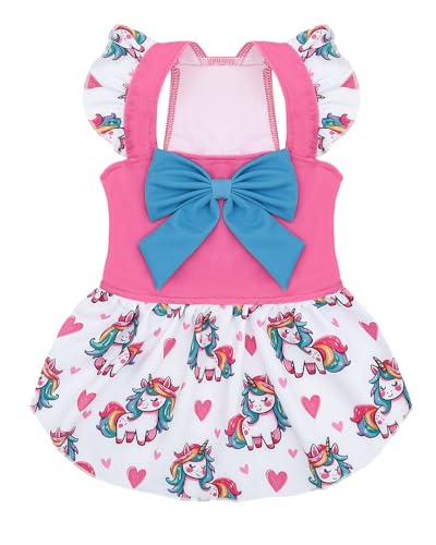 Image of CuteBone Dog Dress for Small Dogs Girl, Unicorn Summer Dresses with Bow & Ruffle Sleeve, UPF50+ Sun Protection, Cute Pet Clothes for Puppy for Birthday Wedding Party Beach ZSFX01L