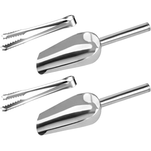 LICQIC Lot de 4 pelles à bonbons et pinces en acier inoxydable, 2 cuillères à bonbons et 2 pinces à bonbons pour bar à bonbons, dessert, buffet, pain, gâteau, cuisine, fête de mariage, barbecue