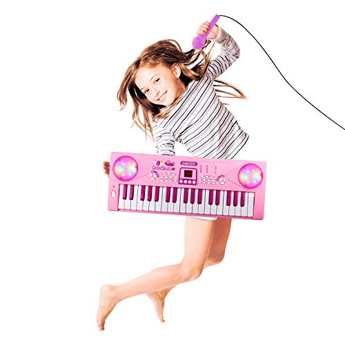 M SANMERSEN Piano Keyboard for Girls, Keyboar Piano 37 Keys Multifunction Portable Piano Electronic Keyboard Music Instrument for Kids 2-6 Year Old Girl Toys Girls Gifts Age 2-6 for Girls(Pink)