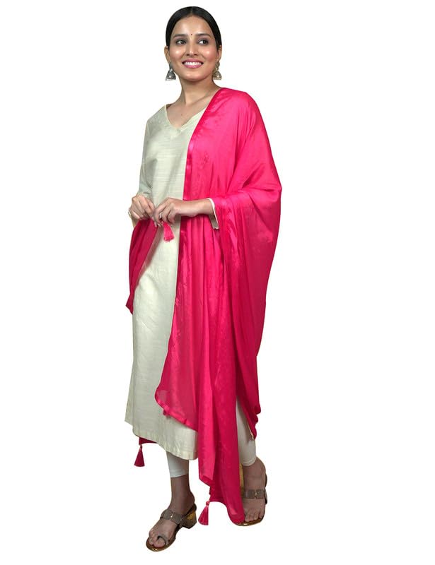hella fashions Women's Satin Crepe 2.4 Meter Satin Crepe Dupatta for Eid | Elegant Tassels & Tape Border |-picture-33