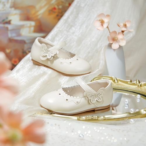 Image of PHIRAMIN Toddler Flower Girl Glitter Dress Shoes Little Girl Ballet Flats Bow Wedding Party