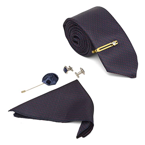 Image of MUTAQINOTI Mens Woven Premium Silk Necktie Suit Accessories Set With Pocket Square Cufflinks Brooch Golden Tie Pin (TEGP2)