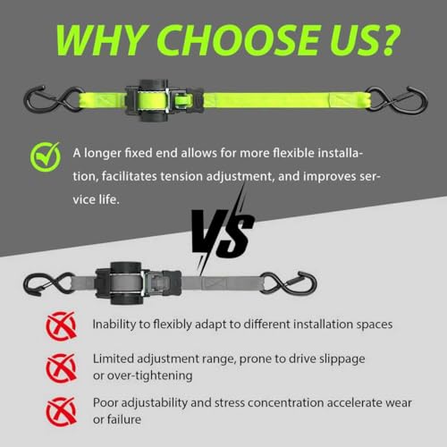 Image of Retractable Ratchet Straps (2-Pack) - Heavy Duty Auto Slow Retraction Tie Down Straps - 1 Inch x 13 Feet (1,800lb Break Strength) for Truck, Cargo Trailer, Motorcycle, ATV, UTV - Fluorescent Green