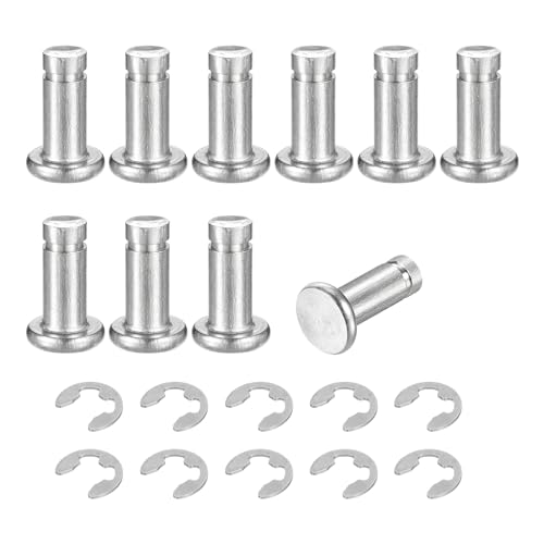 uxcell - uxcell 10Set M5x12mm 304 Stainless Steel Cylindrical Shaft Snap Ring Locating Pin, Flat Head Grooved Hinge Cylinder Position Pin with E Clip Retaining Ring, Silver