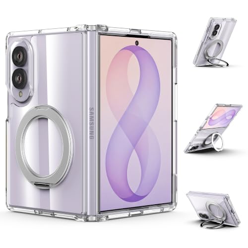 Cresee for Samsung Galaxy Z Fold 8 Case, 360° Magnetic Ring Stand Compatible with Magsafe, Clear Phone Case with TPU Bumper Rugged Shockproof Protective Cover for Z Fold 8 - Transparent