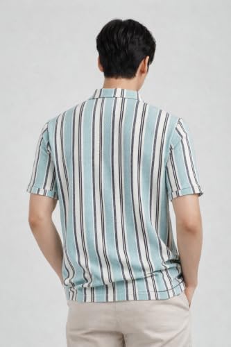 Image of London Hills Men's Loose Fit Half Sleeve Vertical Striped Polo T-Shirt with Zip Collar | Premium Polyester Fabric | T Shirt for Man | Tshirt | Shirts Men | Tshirt for Man | Men T-Shirts