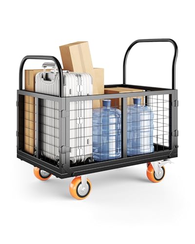Platform Truck Cart with Cage, 6-in-1 Multi-Purpose Flatbed Cart, Foldable