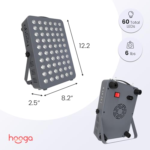 Hooga Red Light Therapy Panel for Face & Body, 60 LEDs, 660nm & 850nm Near Infrared, Timer for Pain Relief, Skin Health, Anti-Aging, Sleep, Energy & Recovery, Includes Hanging Kit & Handle - HG300 - Thumbnail 2