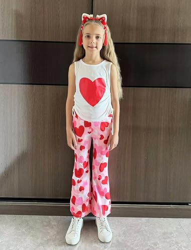 Image of Arshiner Toddler Girl Clothes 2 Piece Outfits Side Adjustable Drawstrings Tank Tops and Flare Leggings Pant Set