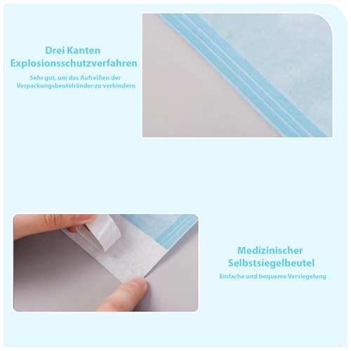 COZERI 50pcs Medizinische Selbstsiegelnder Sterilisationsbeutel,90x165mm,Verschluß Sterilisier-Beutel, Einweg Sterinisationsbeutel, Disposable Sterilization Bags, Dental Sterilisationsbeutel