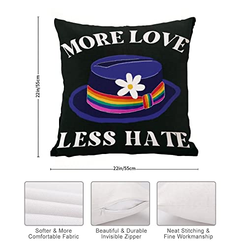 Gay Pride Rainbow Lgbt Same Sex Gay Throw Pillow Cover More Love Less Hate Rainbow Hat Pillow Case Cushion Cover Valentine's Day Decortaive Pillowcase Home Decor For Sofa Living Room Bedroom 22X22In #TOP5