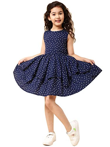 Image of A.T.U.N. (All Things UBER Nice) Girl's Fit and Flare Knee Length Cotton Polka Dot Sleeveless Dress | Fir and Flare Party Dress