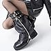BLULILY Women Harajuku Black PU Leather Leg Warmer with Eyelet Straps Punk Zippered Flared Leg Cover Sleeve Socks Streetwear