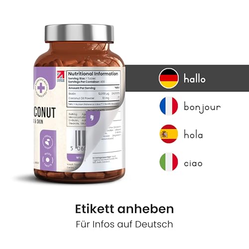 Biotin 12.000 µg hochdosiert für Haare | 400 Tabletten | 24.000% NRV | 1 Tablette täglich | Über 1 Jahr Vorrat | Vegan | VitaBright