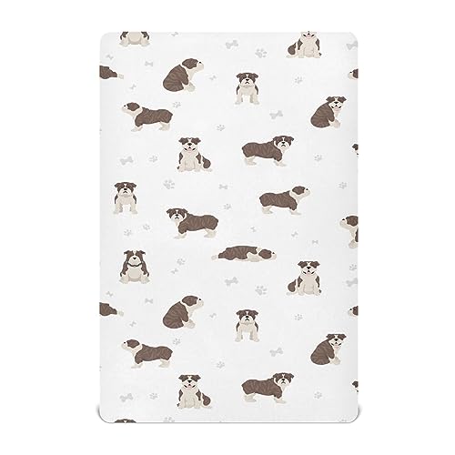 Image of Fitted Crib Sheets English Bulldog Dogs Stretchy Portable Playard Sheets for Baby Toddler, Breathable Soft Mini Crib Mattress 39 x 27 in for Boys and Girls