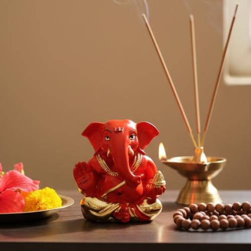 Image of Divine Hindu Miniature Appu Ganesh Idol | Small Murti for Car Dashboard, Home Decor, Office Table, Pooja | Spiritual Gift Item for Housewarming | Ganesh Chaturthi & Diwali Gift | 7 cm