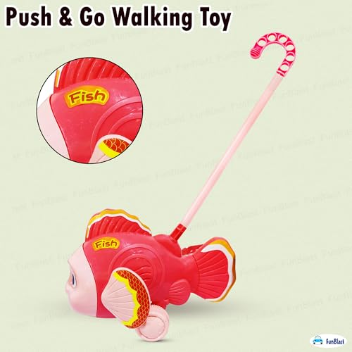 Image of FunBlast Pull Along Fish Toy for Kids - Push & Go Walking Toy, Early Learning Crawling Toys for Toddlers, Colorful Pull Toys for Boys & Girls (Multicolor) (Pink)