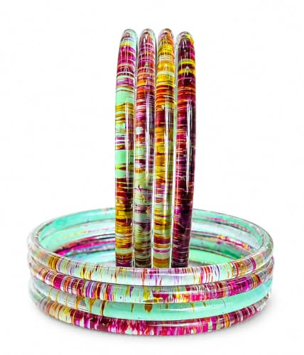Image of NMII Premium Glass Bangle Set for Women | Multicolor Designer Kangan | Fancy Kanch ki Chudiya | 3D Transparent Chudi Set | Wedding & Festive Occasions Bangles