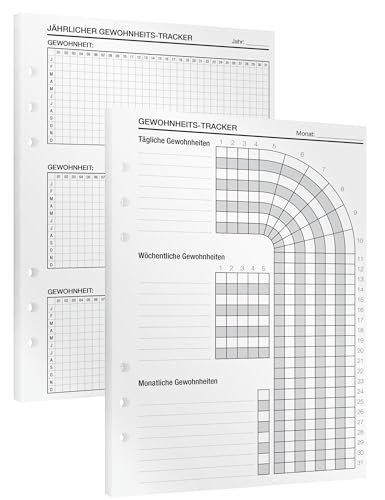 KOMPASS® Habit Tracker | Gewohnheitstracker für 1 Ganzes Jahr | 14 DIN-A5-Einlagen für Ringbuchplaner | Tracke tägliche, wöchentliche & monatliche Gewohnheiten | Erfolgsjournal Tagesplaner Journaling