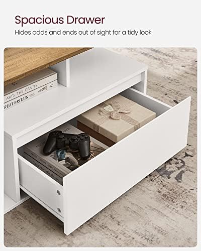 VASAGLE Coffee Table, Cocktail Table, with a Large Drawer, Large Storage, Modern Style, 55 x 100 x 45 cm, for Living Room, Rustic Walnut and White LCT208T41