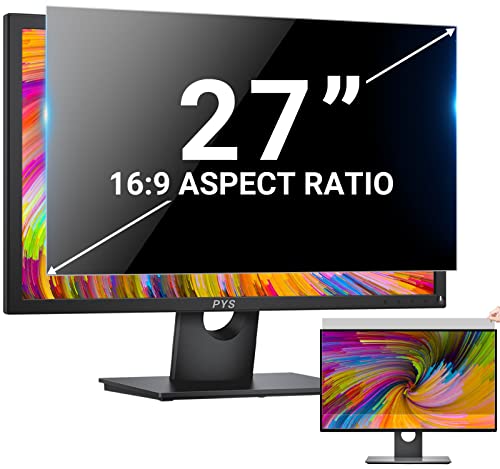 PYS Computer Privacy Screen Filter 27 Inch for 16:9 Widescreen Monitor - Easy Removable Screen Filter - Anti Blue and Glare - Anti Scratch Protector Film for Data Security