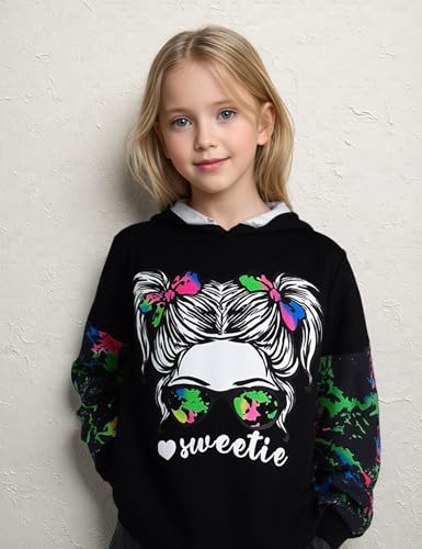 Image of Girls Fall Outfits Sweetie-girl Hoodie and Camo Pants Size 6-16 | Curved Hem Design,Skin-friendly Cotton Blend,for Daily School Playdates,Fall&Winter,Easy On & Off Pullover
