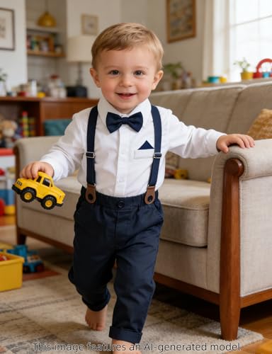 Image of A&J DESIGN Baby Boys Suits Infant Gentleman Formal Wedding Suspenders Outfit with Bowtie